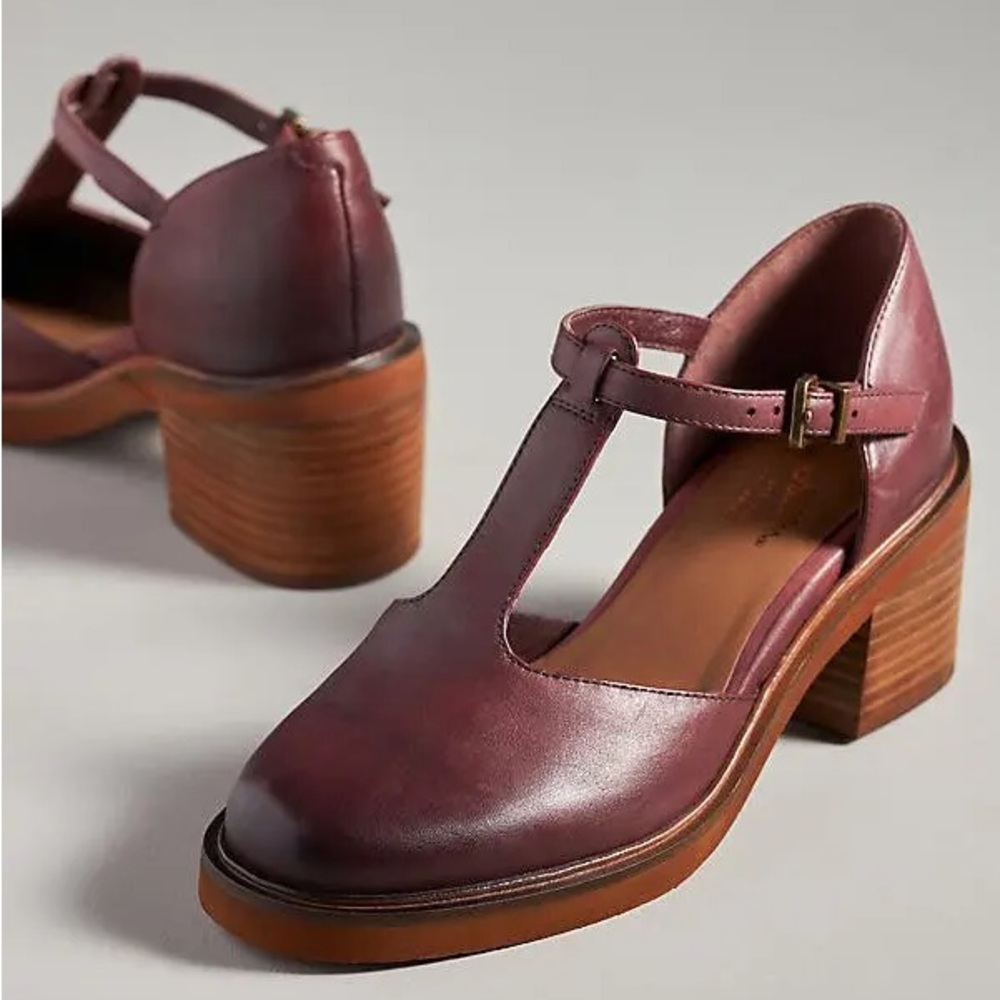Seychelles Soulmate Wine Mary Jane T Strap Stacked Heel Shoes Loafers Womens 10 - Picture 12 of 13